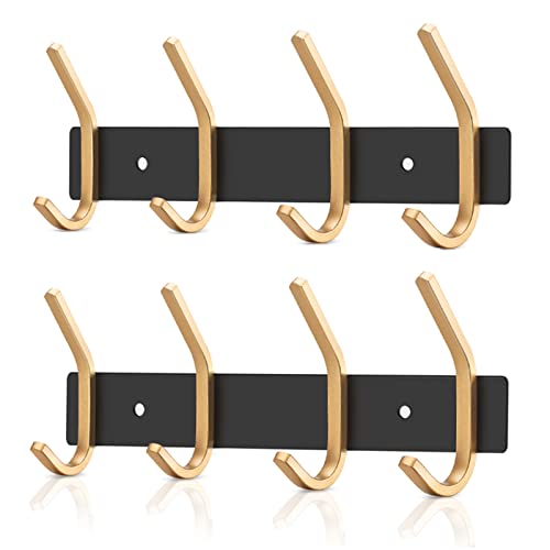 JOLY FANG Garderobenhaken Kleiderhaken Wand Schwarz Edelstahl Hakenleiste Garderobenleiste für Garderobe Bad Küche (Schwarz+Gold, 4 Haken - 2 Stück) von JOLY FANG