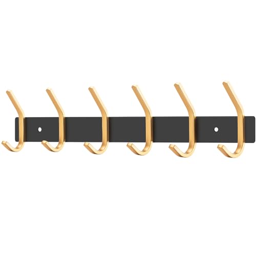 JOLY FANG Kleiderhaken Wand, Garderobenhaken Schwarz Wandgarderobe Edelstahl Hakenleiste Garderobenleiste für Garderobe Bad Küche (Schwarz+Gold, 6 Haken) von JOLY FANG