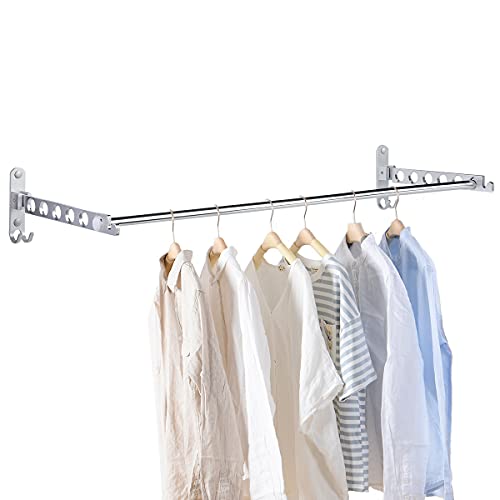 JOLY FANG Wand Kleiderlüfter, Kleiderständer kleiderhaken Klappbar mit Stange, Wandmontage Garderobenhaken Aluminium für Schlafzimmer Waschküche von JOLY FANG