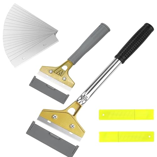 JOLYLINT 2 Stück Tapetenentferner Set mit 20 Ersatzklingen,Farbschaber Scraper mit Gummigriff,Tapetenlöser, Tapeten Entfernen Glasschaber Profi zum Entfernen von Kleber, Klebereste, Farbe, Abziehbilde von JOLYLINT