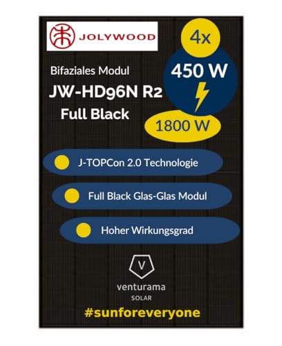 4x Jolywood JW-HD96N R2 450W Full Black - Bifazial Glas-Glas Modul von JOLYWOOD