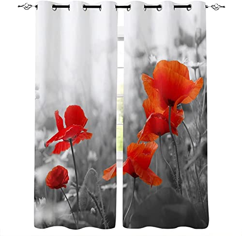 Gardinen Wohnzimmer 3D Mohn, Anlage Vorhänge Modern Verdunkelungsvorhänge 2er Set, Vorhang Blickdicht mit Ösen Gardine Schlafzimmer 2 x 110 x 215 cm（B X H）, Kinder Mädchen Jungen von JOMAKE