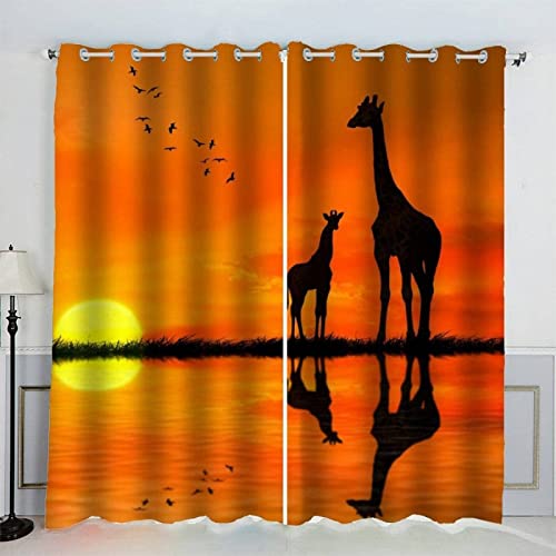 JOMAKE Afrika Vorhang 3D Giraffe Blickdicht Gardinen mit Ösen 2 Stück Verdunkelungsvorhänge Junge Mädchen Vorhang Verdunkelung Wärmeisolierend Schlafzimmer Gardine 2 x 110 x 215 cm（B X H） von JOMAKE