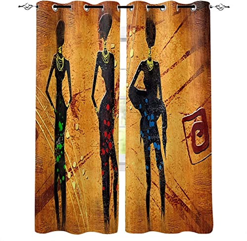 JOMAKE Afrika Vorhang Blickdicht 3D Drucken Stamm Vorhänge Wärmeisolierend Gardinen Wohnzimmer 2er Set, Verdunkelungsvorhänge mit Ösen Schlafzimmer Deko Gardine 2 x 91.5 x 214 cm（B X H） von JOMAKE