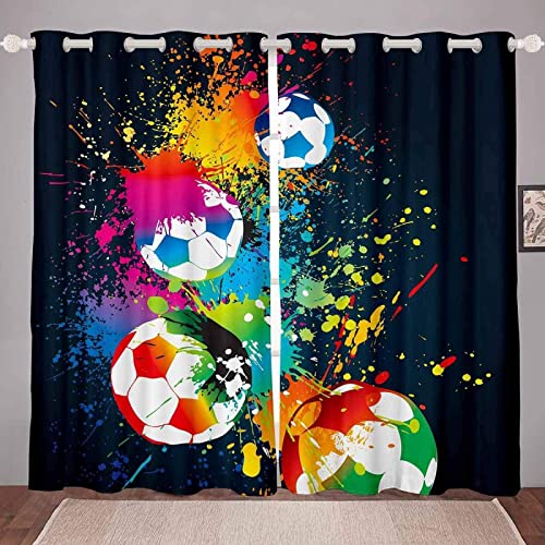 JOMAKE Fußball Vorhang Blickdicht 3D Drucken Graffiti-Farbe Vorhänge Wärmeisolierend Gardinen Wohnzimmer 2er Set, Verdunkelungsvorhänge mit Ösen Schlafzimmer Deko Gardine 2 x 75 x 166 cm（B X H） von JOMAKE