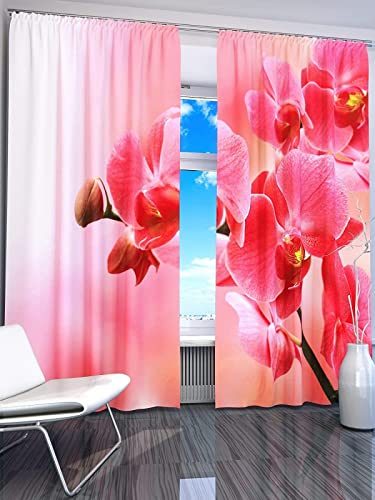 JOMAKE Gardinen Wohnzimmer Rosa, 3D Vorhänge Modern Verdunkelungsvorhänge 2er Set, Orchidee Vorhang Blickdicht mit Ösen Gardine Schlafzimmer Deko 2 x 75 x 166 cm（B X H） von JOMAKE