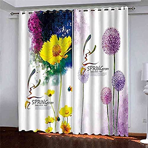 JOMAKE Graffiti-Blume Vorhang Blickdicht 3D Drucken Vorhänge Wärmeisolierend Gardinen Wohnzimmer 2er Set, Verdunkelungsvorhänge mit Ösen Schlafzimmer Deko Gardine 2 x 60 x 150 cm（B X H） von JOMAKE