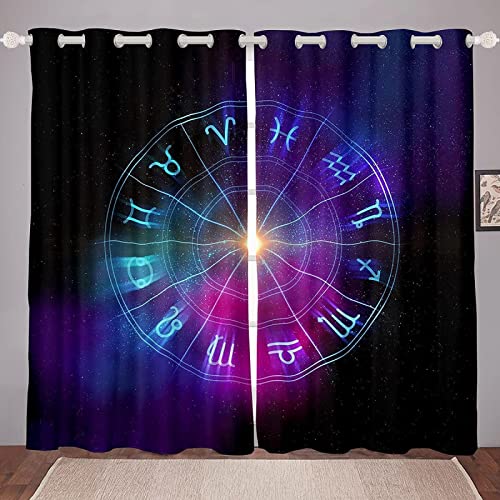 JOMAKE Konstellation Vorhang Blickdicht 3D Drucken Kompass Vorhänge Wärmeisolierend Gardinen Wohnzimmer 2er Set, Verdunkelungsvorhänge mit Ösen Schlafzimmer Deko Gardine 2 x 75 x 166 cm（B X H） von JOMAKE