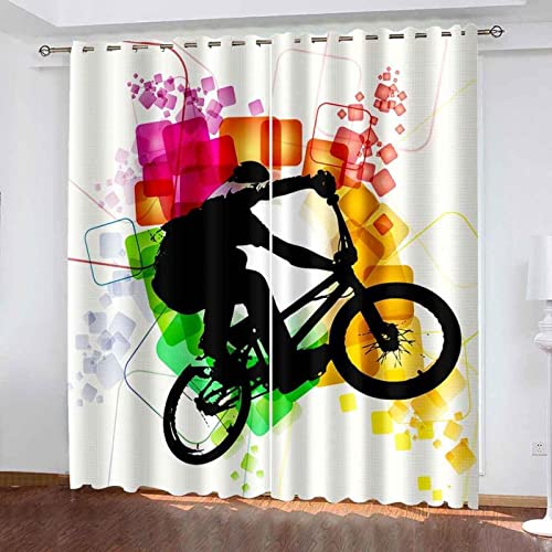 JOMAKE Kritzeln BMX Vorhang Blickdicht 3D Drucken Vorhänge Wärmeisolierend Gardinen Wohnzimmer 2er Set, Verdunkelungsvorhänge mit Ösen Schlafzimmer Deko Gardine 2 x 117 x 137 cm（B X H） von JOMAKE