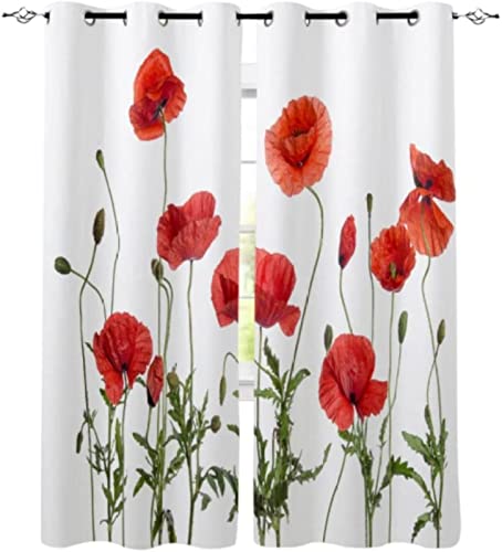 JOMAKE Vorhänge Rot, 3D Gardinen Wohnzimmer Drucken Verdunkelungsvorhänge 2er Set, Mohn Vorhang Blickdicht mit Ösen Gardine Schlafzimmer Deko 2 x 140 x 175 cm（B X H） von JOMAKE