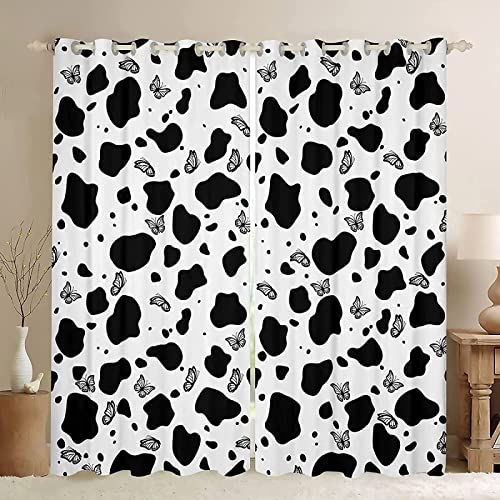 Schwarz Und Weiß Vorhang 3D Kuhmuster Blickdicht Gardinen mit Ösen 2 Stück Verdunkelungsvorhänge Junge Mädchen Vorhang Verdunkelung Wärmeisolierend Schlafzimmer Gardine 2 x 91.5 x 214 cm（B X H） von JOMAKE