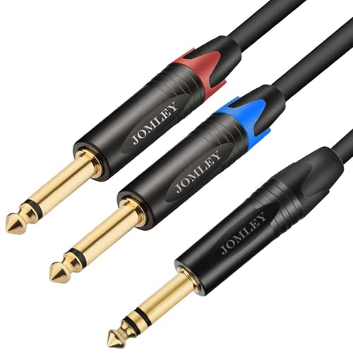 JOMLEY 6,35mm TRS Stereo auf Dual 6,35mm TS Mono-Einsatzkabel, 6,35mm (1/4 Zoll) TS Y Splitter Stereo Kabel, 6,35 mm TRS-Stecker Stereo auf Dual 6,35 mm TS-Stecker Mono Breakout Patch-Kabel - 2 Meter von JOMLEY