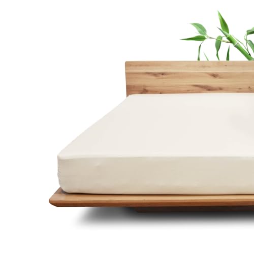 JONA SLEEP® Bamboo Spannbettlaken (180-200 x 200 cm) - ideal für den Sommer - kühlendes Spannbettlaken | 200 g/m² (Natur, 180-200 x 200-220 cm) von JONA SLEEP