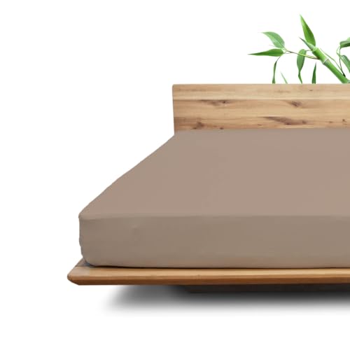 JONA SLEEP® Bamboo Spannbettlaken (180-200 x 200 cm) - ideal für den Sommer - kühlendes Spannbettlaken | 200 g/m² (Safari, 180-200 x 200-220 cm) von JONA SLEEP