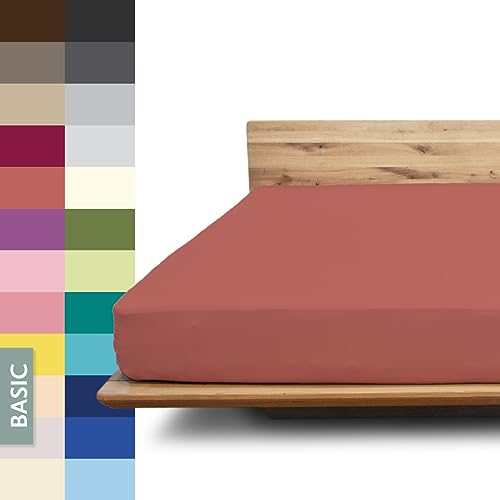 JONA SLEEP® Basic Spannbettlaken (140-160 x 200-220 cm) Zuverlässiges Spannbetttuch - 190 g/m² - hält über 100 Wäschen Stand | Öko-Tex 100 Standard (Kirsch) von JONA SLEEP