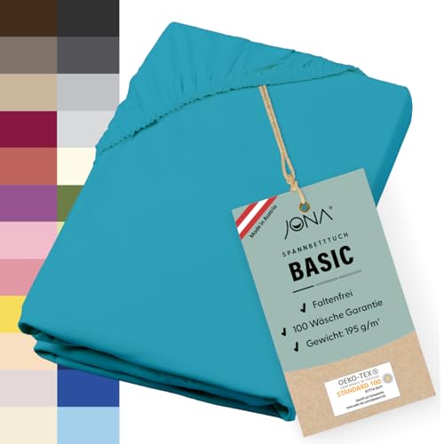 JONA SLEEP® Basic Spannbettlaken (140-160 x 200-220 cm) Zuverlässiges Spannbetttuch - 190 g/m² - hält über 100 Wäschen Stand | Öko-Tex 100 Standard (Petrol) von JONA SLEEP
