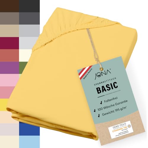JONA SLEEP® Basic Spannbettlaken (140-160 x 200-220 cm) Zuverlässiges Spannbetttuch - 190 g/m² - hält über 100 Wäschen Stand | Öko-Tex 100 Standard (citrone) von JONA SLEEP