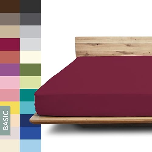 JONA SLEEP® Basic Spannbettlaken (140-160 x 200-220 cm) Zuverlässiges Spannbetttuch - 190 g/m² - hält über 100 Wäschen Stand | Öko-Tex 100 Standard (Brombeere) von JONA SLEEP