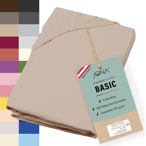 JONA SLEEP® Basic Spannbettlaken (140-160 x 200-220 cm) Zuverlässiges Spannbetttuch - 190 g/m² - hält über 100 Wäschen Stand | Öko-Tex 100 Standard (Hellbeige) von JONA SLEEP