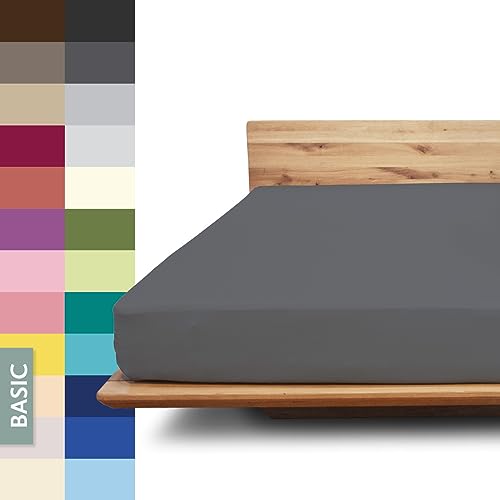 JONA SLEEP® Basic Spannbettlaken (140-160 x 200-220 cm) Zuverlässiges Spannbetttuch - 190 g/m² - hält über 100 Wäschen Stand | Öko-Tex 100 Standard (anthrazit) von JONA SLEEP