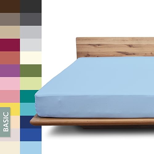 JONA SLEEP® Basic Spannbettlaken (140-160 x 200-220 cm) Zuverlässiges Spannbetttuch - 190 g/m² - hält über 100 Wäschen Stand | Öko-Tex 100 Standard (bleu) von JONA SLEEP