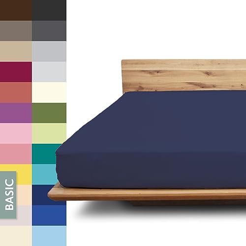 JONA SLEEP® Basic Spannbettlaken (140-160 x 200-220 cm) Zuverlässiges Spannbetttuch - 190 g/m² - hält über 100 Wäschen Stand | Öko-Tex 100 Standard (dunkelblau) von JONA SLEEP