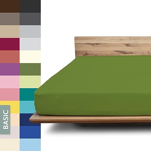 JONA SLEEP® Basic Spannbettlaken (140-160 x 200-220 cm) Zuverlässiges Spannbetttuch - 190 g/m² - hält über 100 Wäschen Stand | Öko-Tex 100 Standard (olivengrün) von JONA SLEEP