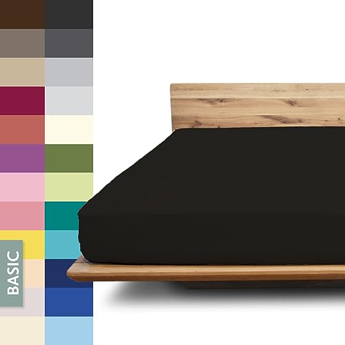 JONA SLEEP® Basic Spannbettlaken (140-160 x 200-220 cm) Zuverlässiges Spannbetttuch - 190 g/m² - hält über 100 Wäschen Stand | Öko-Tex 100 Standard (schwarz) von JONA SLEEP