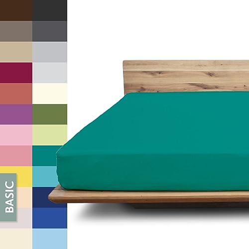 JONA SLEEP® Basic Spannbettlaken (140-160 x 200-220 cm) Zuverlässiges Spannbetttuch - 190 g/m² - hält über 100 Wäschen Stand | Öko-Tex 100 Standard (smaragd) von JONA SLEEP