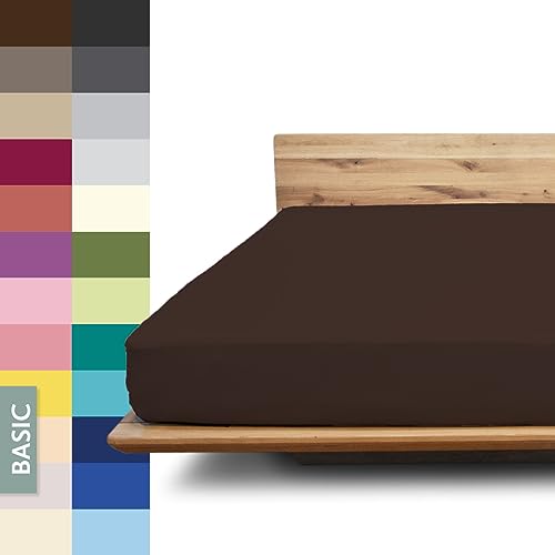 JONA SLEEP® Basic Spannbettlaken (180-200 x 200-220 cm) Zuverlässiges Spannbetttuch - 190 g/m² - hält über 100 Wäschen Stand | Öko-Tex 100 Standard (Schoko) von JONA SLEEP