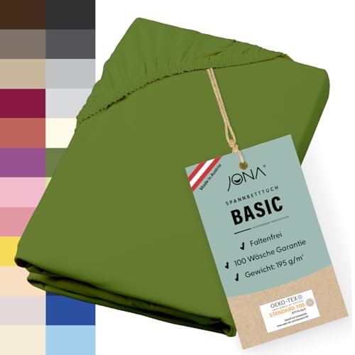 JONA SLEEP® Basic Spannbettlaken (90-100 x 200-220 cm) Zuverlässiges Spannbetttuch - 190 g/m² - hält über 100 Wäschen Stand | Öko-Tex 100 Standard (olivengrün) von JONA SLEEP