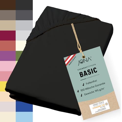 JONA SLEEP® Basic Spannbettlaken (90-100 x 200-220 cm) Zuverlässiges Spannbetttuch - 190 g/m² - hält über 100 Wäschen Stand | Öko-Tex 100 Standard (schwarz) von JONA SLEEP