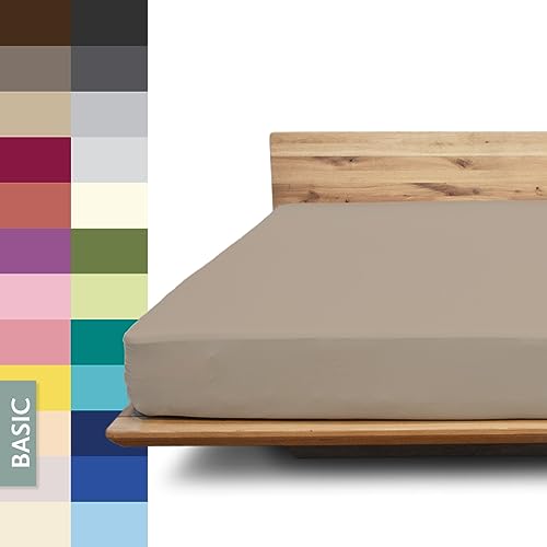 JONA SLEEP® Basic Spannbettlaken (180-200 x 200-220 cm) Zuverlässiges Spannbetttuch - 190 g/m² - hält über 100 Wäschen Stand | Öko-Tex 100 Standard (Safari) von JONA SLEEP