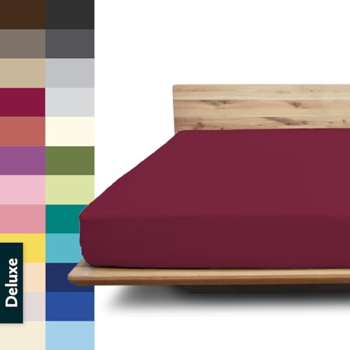 JONA SLEEP® Deluxe Spannbettlaken, Spannbettlaken in Hotelqualität - 240 g/m² - 150 Wäschen Garantie | Made in Austria (Brombeere, 180-200 x 200-220 cm) von JONA SLEEP