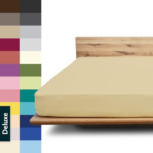 JONA SLEEP® Deluxe Spannbettlaken, Spannbettlaken in Hotelqualität - 240 g/m² - 150 Wäschen Garantie | Made in Austria (Cappuccino, 180-200 x 200-220 cm) von JONA SLEEP