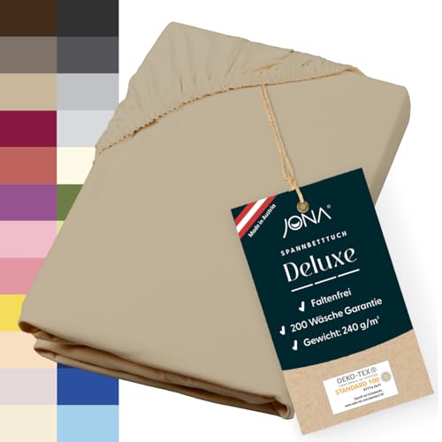 JONA SLEEP® Deluxe Spannbettlaken, Spannbettlaken in Hotelqualität - 240 g/m² - 150 Wäschen Garantie | Made in Austria (Cappuccino, 180-200 x 200-220 cm) von JONA SLEEP