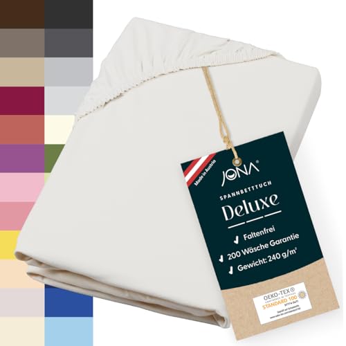 JONA SLEEP® Deluxe Spannbettlaken, Spannbettlaken in Hotelqualität - 240 g/m² - 150 Wäschen Garantie | Made in Austria (Elfenbein, 140-160 x 200-220 cm) von JONA SLEEP