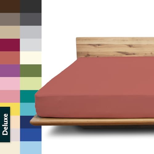 JONA SLEEP® Deluxe Spannbettlaken, Spannbettlaken in Hotelqualität - 240 g/m² - 150 Wäschen Garantie | Made in Austria (Kirsch, 180-200 x 200-220 cm) von JONA SLEEP