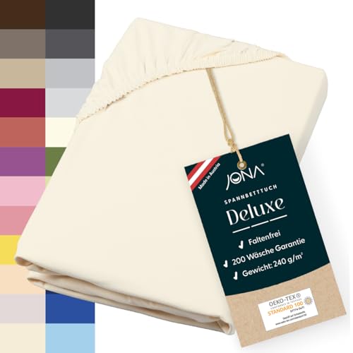 JONA SLEEP® Deluxe Spannbettlaken, Spannbettlaken in Hotelqualität - 240 g/m² - 150 Wäschen Garantie | Made in Austria (Natur, 180-200 x 200-220 cm) von JONA SLEEP