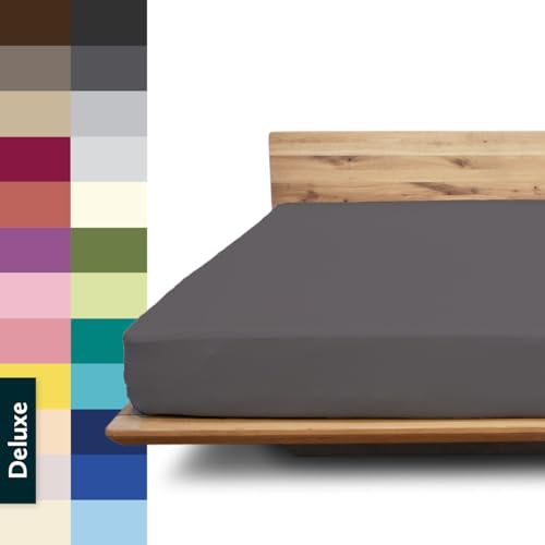 JONA SLEEP® Deluxe Spannbettlaken, Spannbettlaken in Hotelqualität - 240 g/m² - 150 Wäschen Garantie | Made in Austria (Schiefer, 180-200 x 200-220 cm) von JONA SLEEP