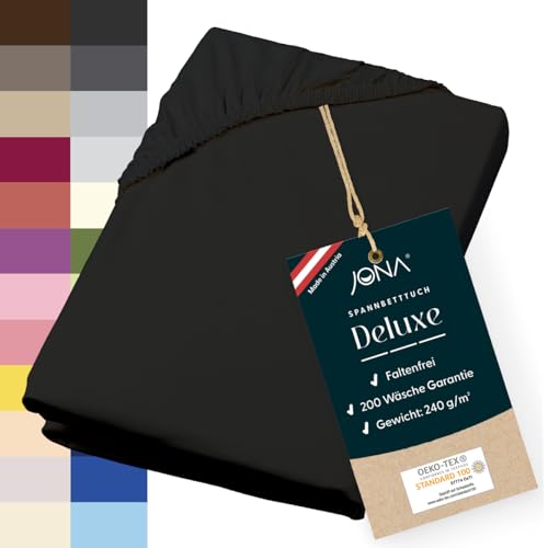 JONA SLEEP® Deluxe Spannbettlaken, Spannbettlaken in Hotelqualität - 240 g/m² - 150 Wäschen Garantie | Made in Austria (Schwarz, 180-200 x 200-220 cm) von JONA SLEEP