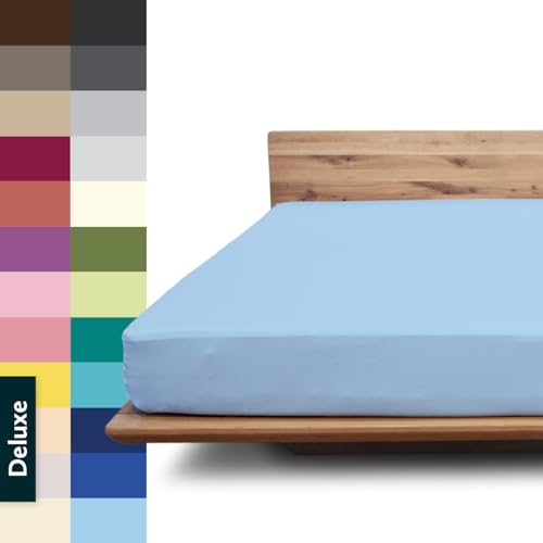 JONA SLEEP® Deluxe Spannbettlaken, Spannbettlaken in Hotelqualität - 240 g/m² - 150 Wäschen Garantie | Made in Austria (bleu, 120-130 x 200-220 cm) von JONA SLEEP