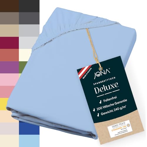 JONA SLEEP® Deluxe Spannbettlaken, Spannbettlaken in Hotelqualität - 240 g/m² - 150 Wäschen Garantie | Made in Austria (bleu, 90-100 x 200-220 cm) von JONA SLEEP