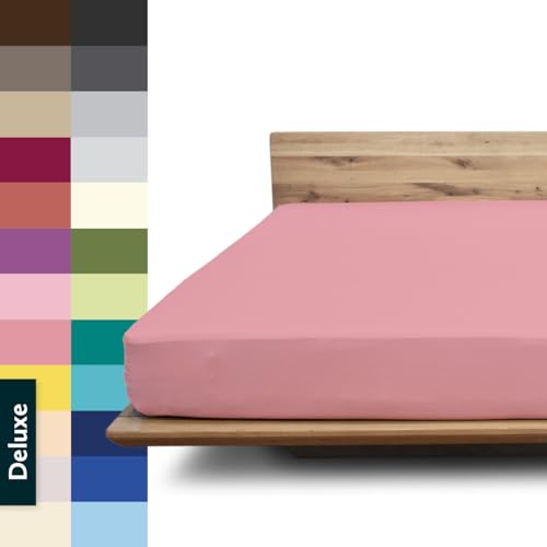 JONA SLEEP® Deluxe Spannbettlaken, Spannbettlaken in Hotelqualität - 240 g/m² - 150 Wäschen Garantie | Made in Austria (mattrose, 120-130 x 200-220 cm) von JONA SLEEP