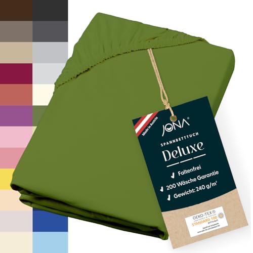 JONA SLEEP® Deluxe Spannbettlaken, Spannbettlaken in Hotelqualität - 240 g/m² - 150 Wäschen Garantie | Made in Austria (olivengrün, 180-200 x 200-220 cm) von JONA SLEEP