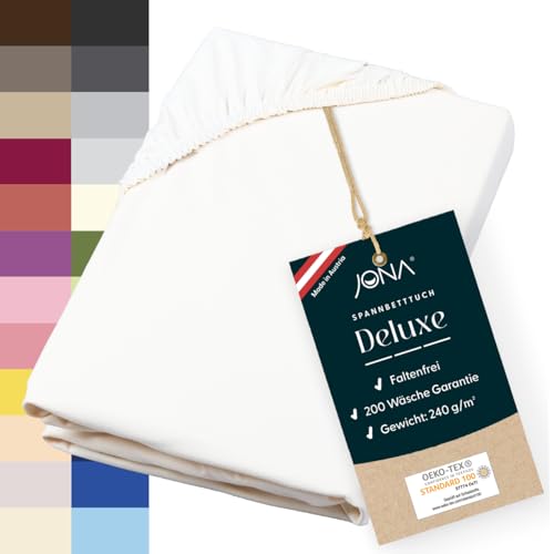 JONA SLEEP® Deluxe Spannbettlaken, Spannbettlaken in Hotelqualität - 240 g/m² - 150 Wäschen Garantie | Made in Austria (weiß, 90-100 x 200-220 cm) von JONA SLEEP
