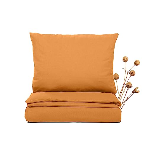 JONA SLEEP® Premium Leinen Bettwäsche (200 x 200 cm) - 50% Leinen, 50% Baumwolle - hochwertige Verarbeitung | atmunsaktiv, raumfluftregulierend | schadstoffgeprüft (orange) von JONA SLEEP