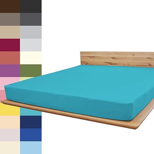 JONA SLEEP® Spann-Bettlaken (180-200 x 200 cm) Premium Spannbettlaken - 220gm² - hält über 150 Wäschen Stand | ÖKO-TEX 100 (Petrol) von JONA SLEEP