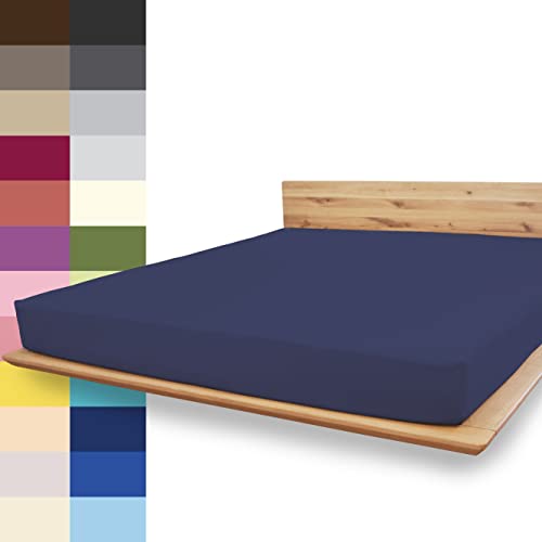 JONA SLEEP® Spann-Bettlaken (120-130 x 200 cm) Premium Spannbettlaken - 220gm² - hält über 150 Wäschen Stand | ÖKO-TEX 100 (Dunkelblau) von JONA SLEEP