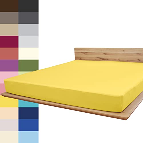 JONA SLEEP® Spann-Bettlaken (180-200 x 200 cm) Premium Spannbettlaken - 220gm² - hält über 150 Wäschen Stand | ÖKO-TEX 100 (Citrone) von JONA SLEEP